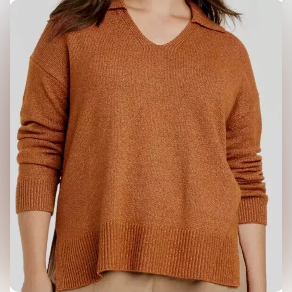 Ava&Viv V Neck Collared Sweater